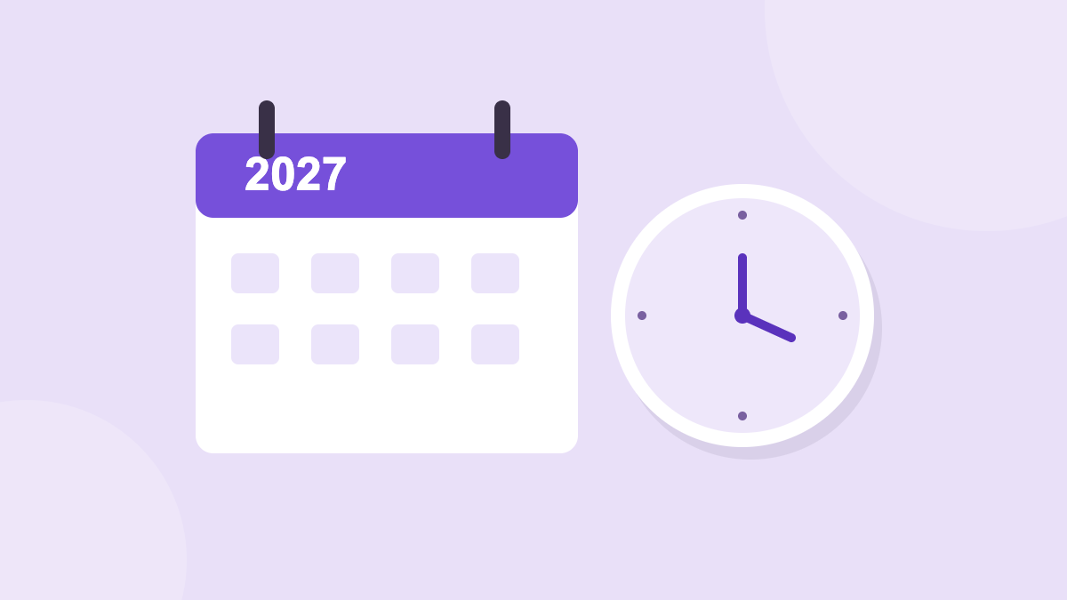 Illustration d’un calendrier 2027 et d’une horloge