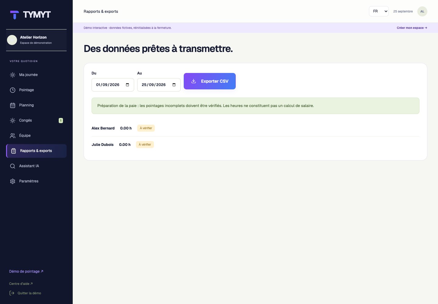 Capture réelle de TYMYT : Rapports & exports